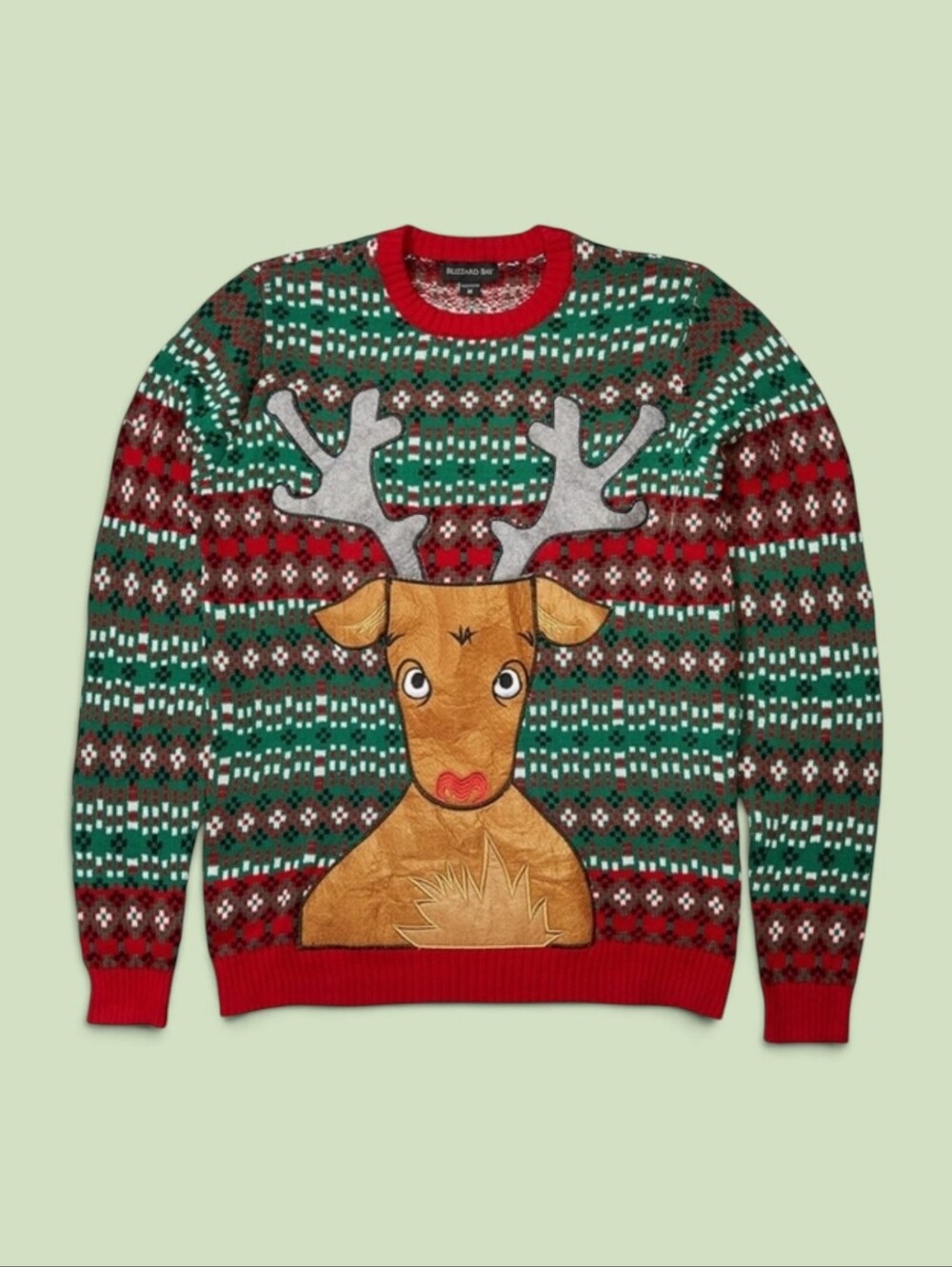 Blizzard Bay Men's Ugly Christmas holiday Sweater Drink Pocket reindeer sz XL
